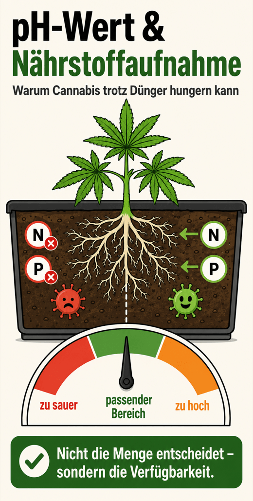 pH y absorción de nutrientes en el cannabis: por qué una planta bien nutrida puede seguir pasando hambre